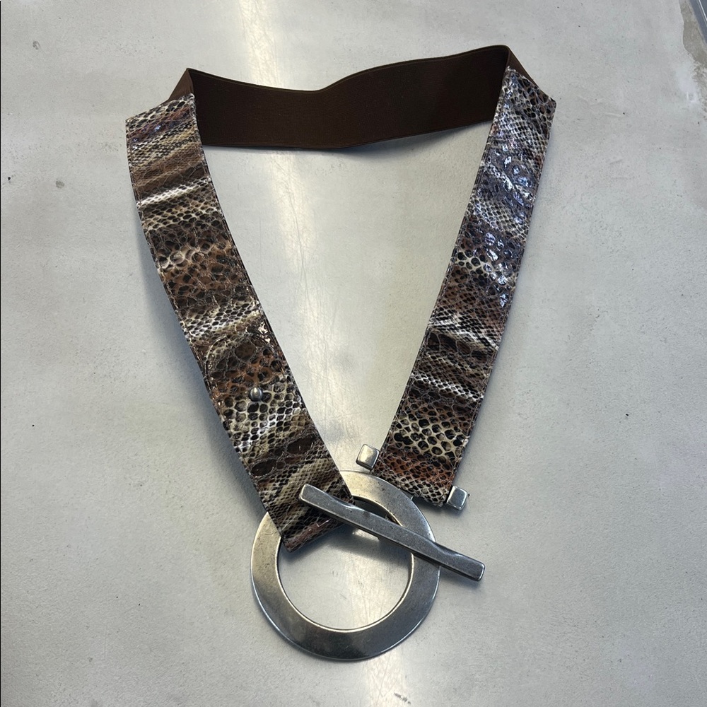 Suzi Roher Multitone Snake Print Belt with Silver Accent